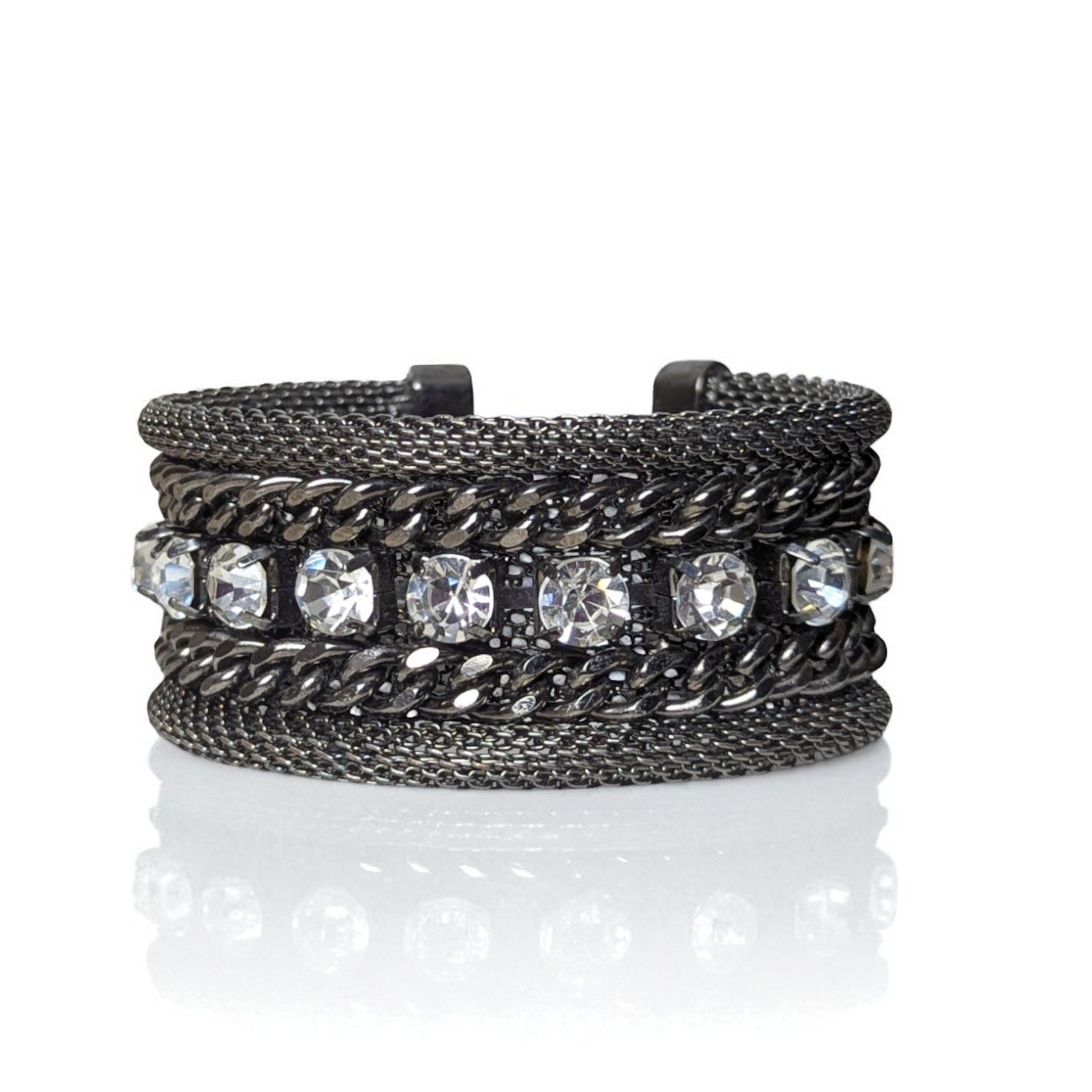 Statement Fashion Trendy Silver Tone Crystal Rhinestone Metal Cuff Bracelet 13$